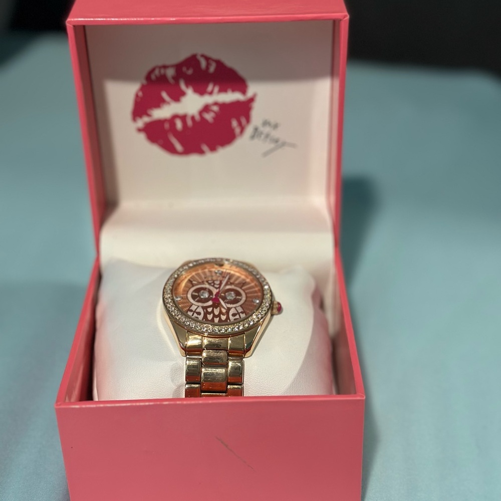 Betsey Johnson Gold and Pink Watch with Decorative Face